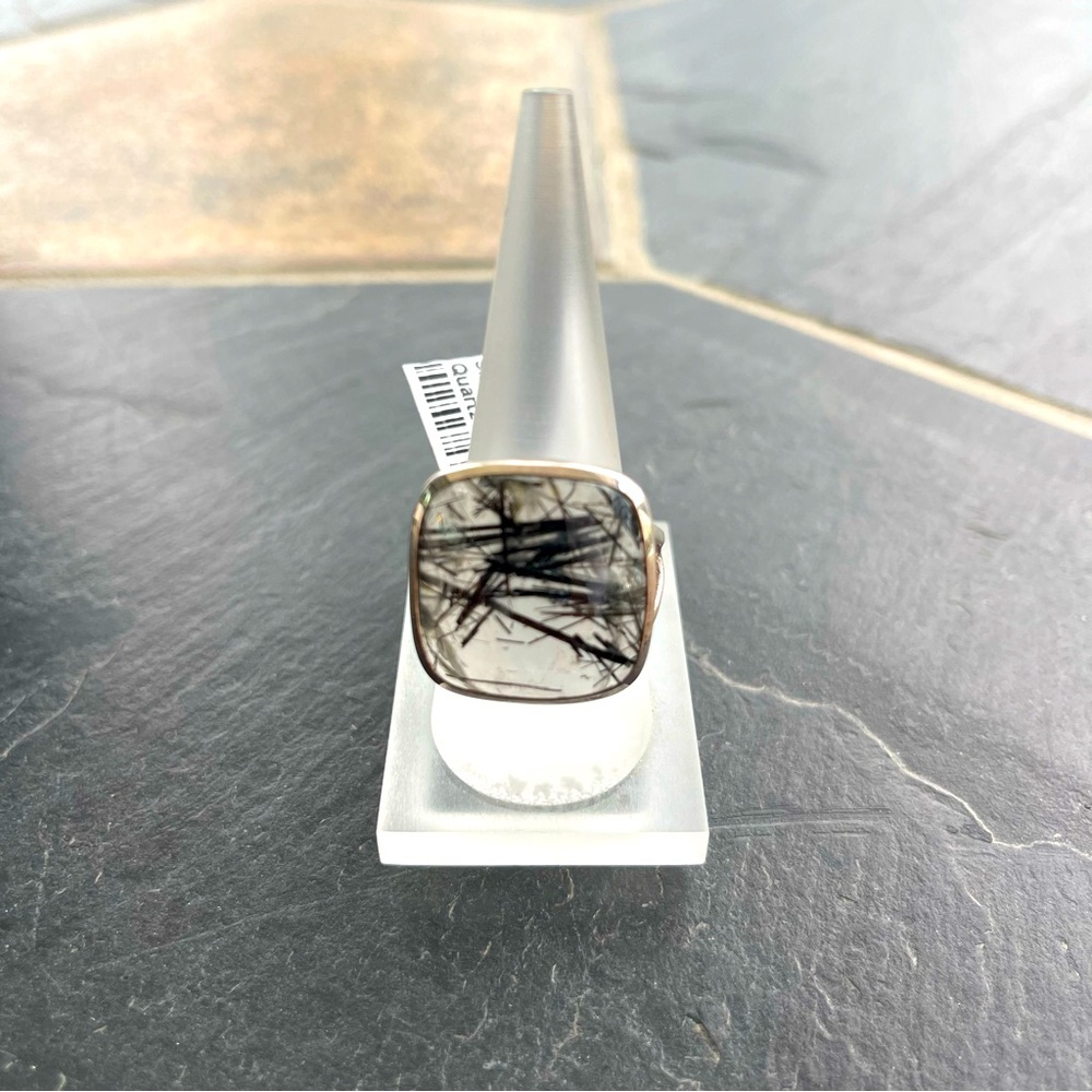 One of a kind Rutilated Quartz cushion Cabachon Sterling Silver Ring size 8